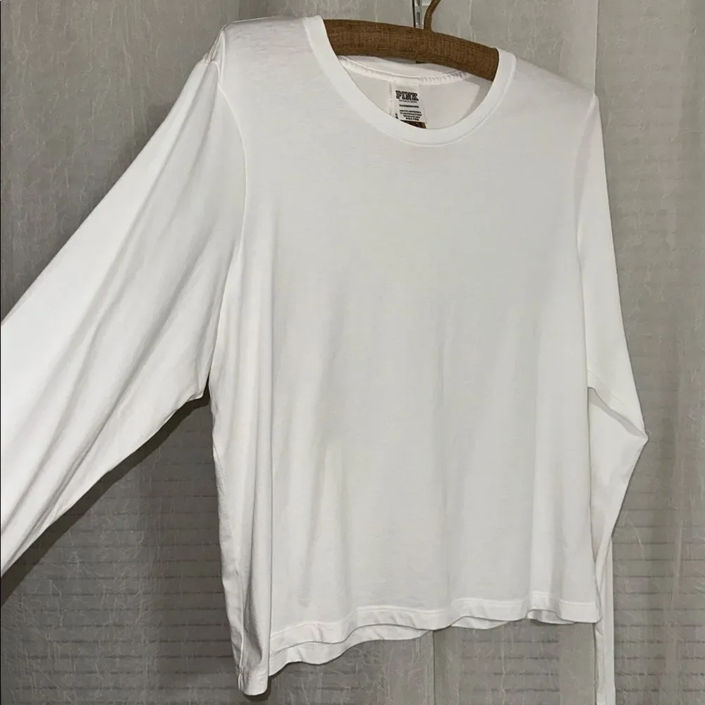 PINK VS XL White Classic Crewneck Long Sleeve Lightweight Tee